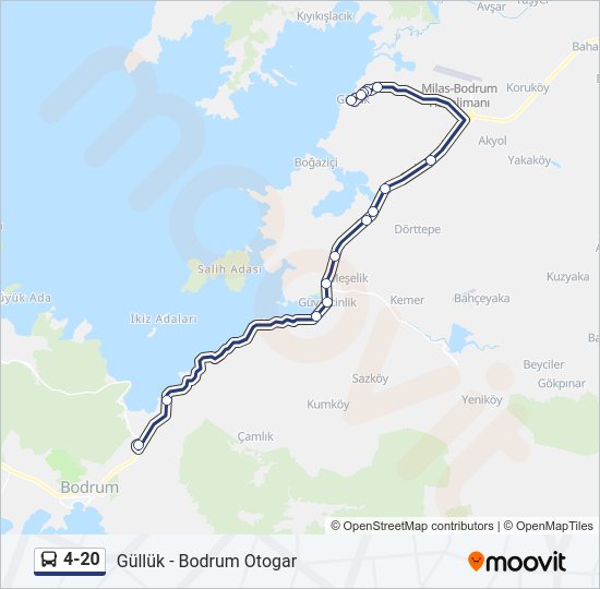 4-20 otobüs Hattı Haritası