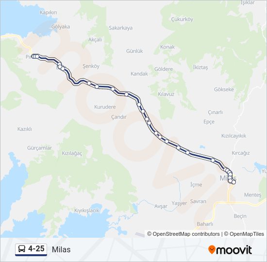 4-25 otobüs Hattı Haritası