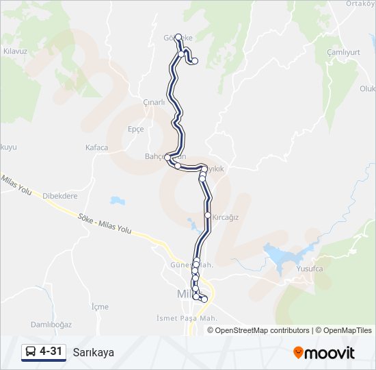 4-31 otobüs Hattı Haritası