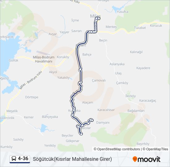 4-36 otobüs Hattı Haritası