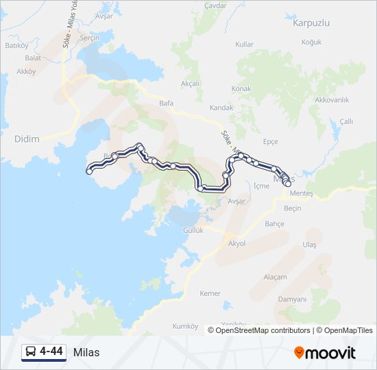 4-44 otobüs Hattı Haritası