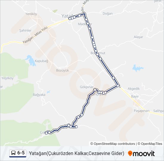 6-5 otobüs Hattı Haritası