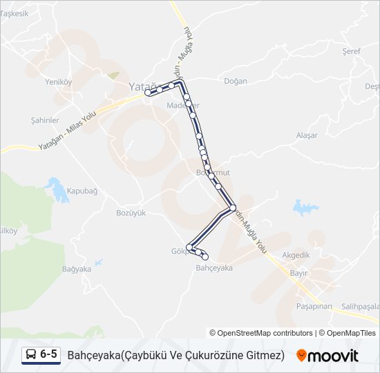 6-5 otobüs Hattı Haritası