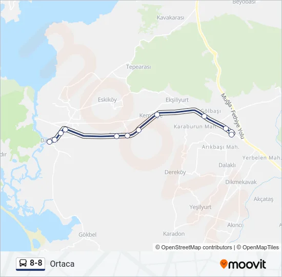8-8 otobüs Hattı Haritası