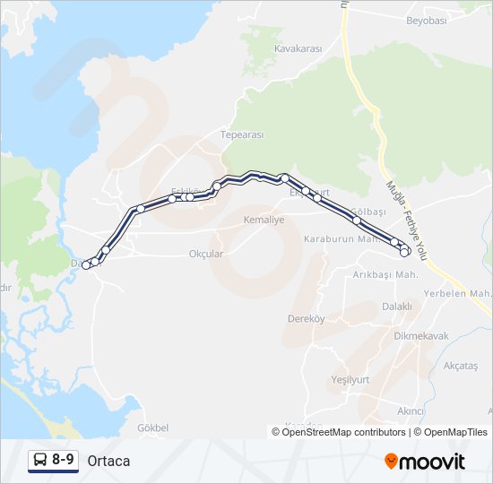 8-9 otobüs Hattı Haritası