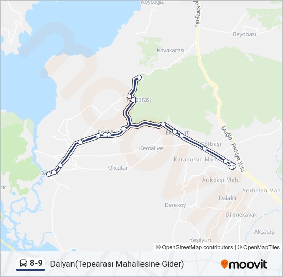 8-9 otobüs Hattı Haritası