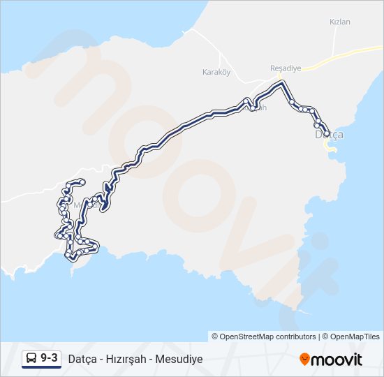 9-3 otobüs Hattı Haritası