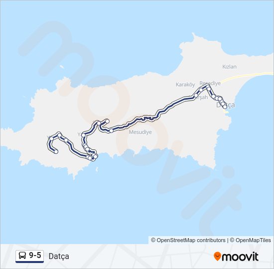 9-5 otobüs Hattı Haritası