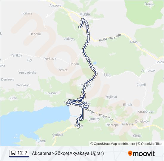 12-7 otobüs Hattı Haritası
