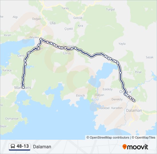 48-13 otobüs Hattı Haritası