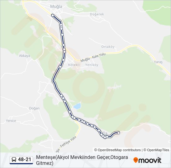 48-21 otobüs Hattı Haritası