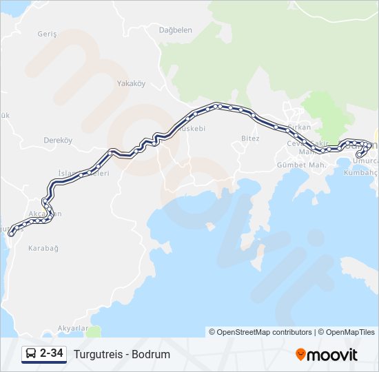 2-34 otobüs Hattı Haritası