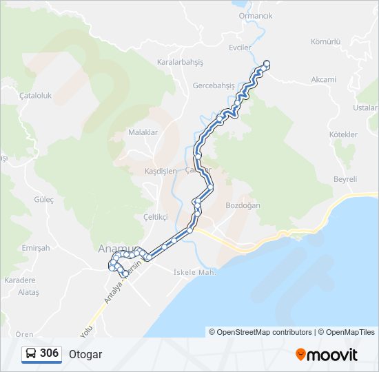 306 otobüs Hattı Haritası