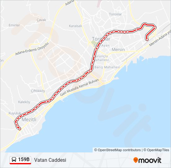 159B otobüs Hattı Haritası