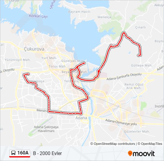 160A otobüs Hattı Haritası