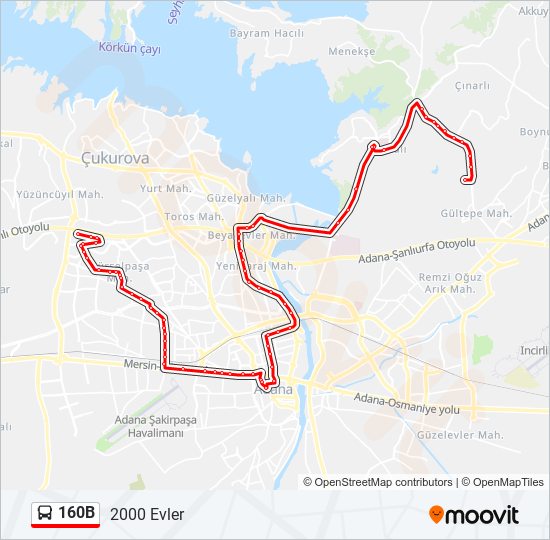 160B otobüs Hattı Haritası