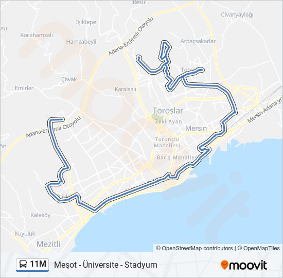 11M otobüs Hattı Haritası