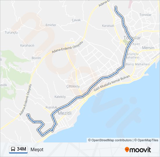 34M otobüs Hattı Haritası