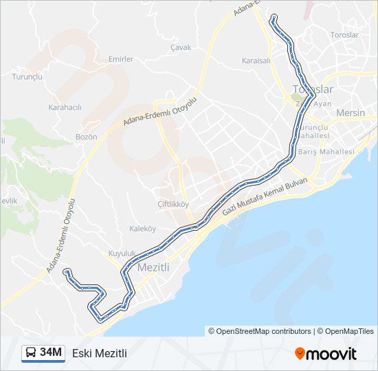 34M otobüs Hattı Haritası