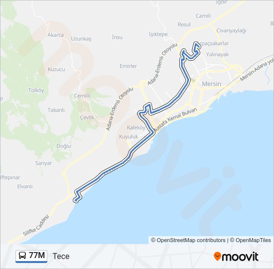 77M bus Line Map