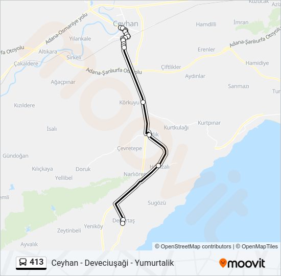 413 otobüs Hattı Haritası