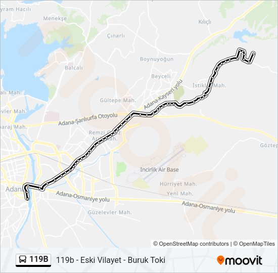 119B otobüs Hattı Haritası
