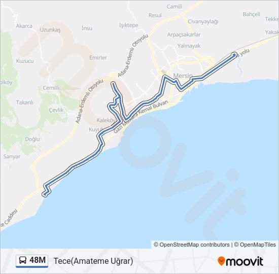 48M otobüs Hattı Haritası