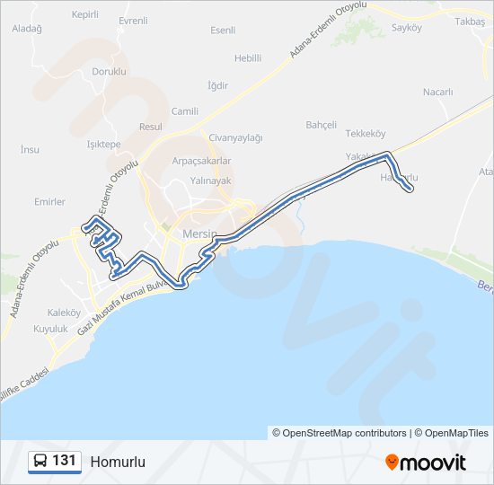 131 otobüs Hattı Haritası