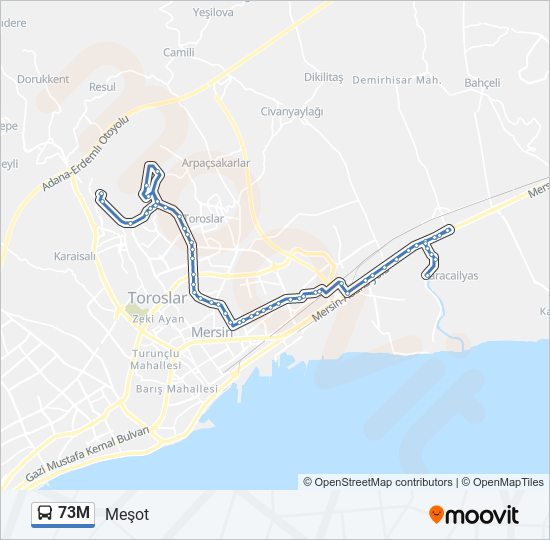 73M otobüs Hattı Haritası