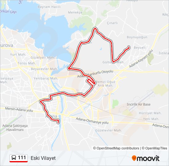 111 otobüs Hattı Haritası