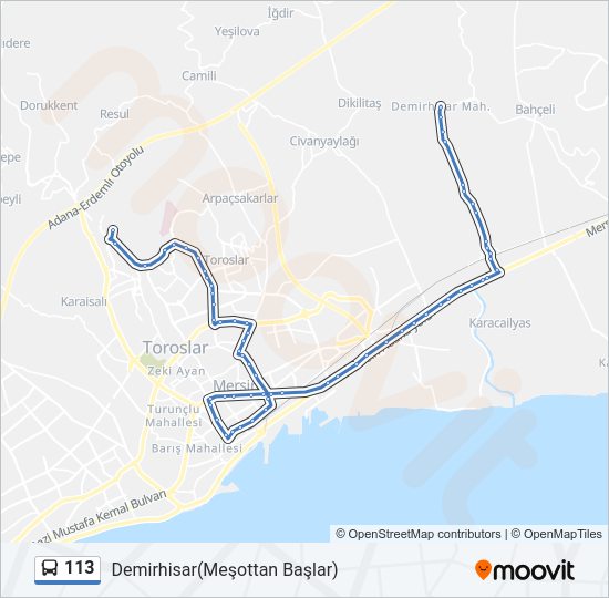 113 otobüs Hattı Haritası