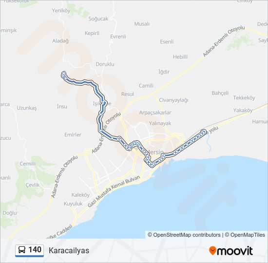140 otobüs Hattı Haritası