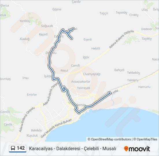 142 otobüs Hattı Haritası