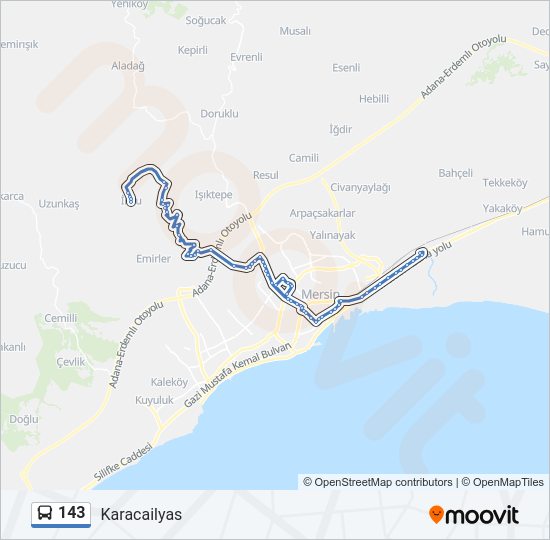 143 otobüs Hattı Haritası