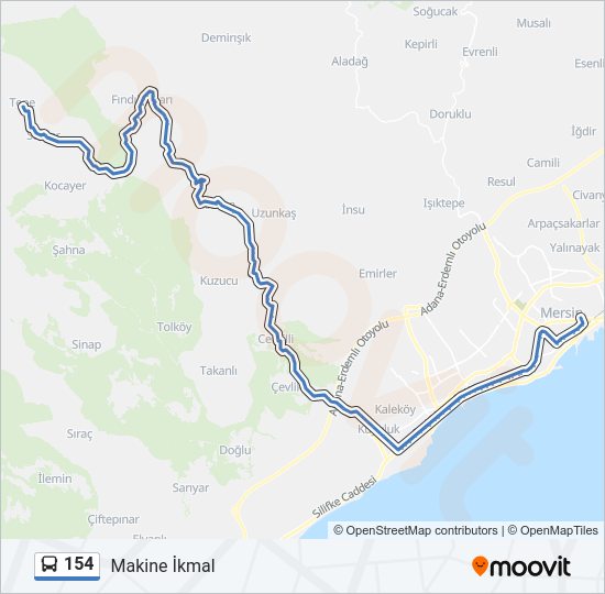154 otobüs Hattı Haritası