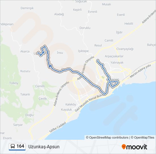 164 otobüs Hattı Haritası