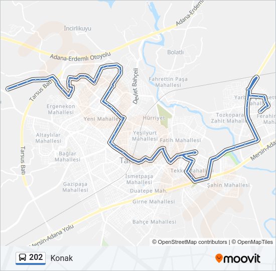 202 otobüs Hattı Haritası