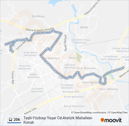 206 otobüs Hattı Haritası