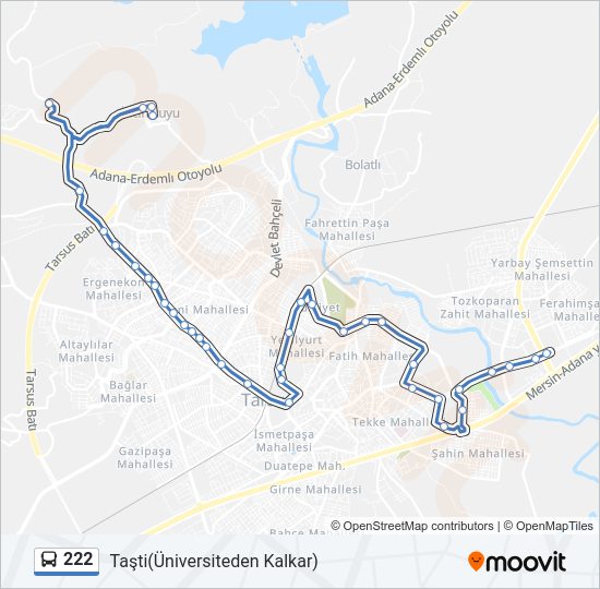 222 otobüs Hattı Haritası