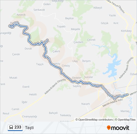 233 otobüs Hattı Haritası