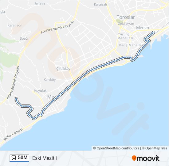 50M otobüs Hattı Haritası