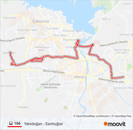 166 otobüs Hattı Haritası