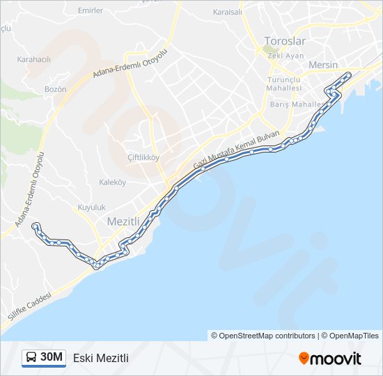 30M otobüs Hattı Haritası