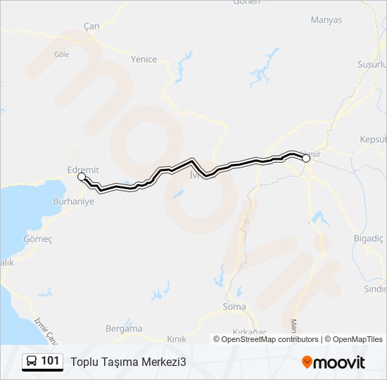 101 otobüs Hattı Haritası