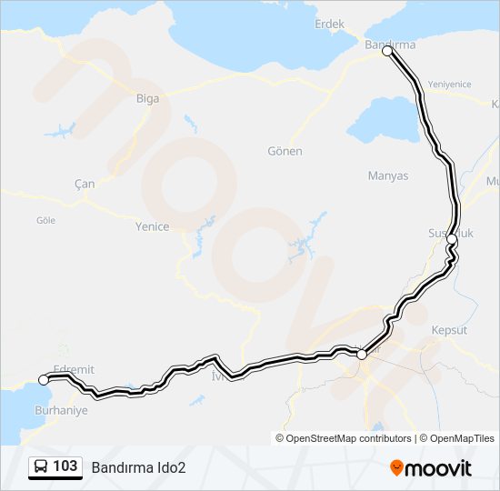 103 otobüs Hattı Haritası