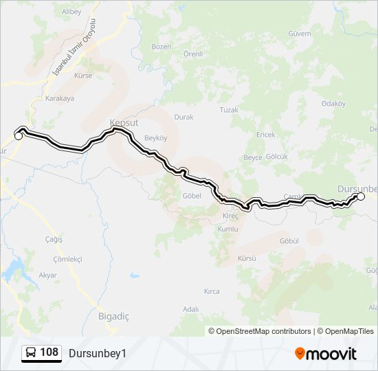 108 otobüs Hattı Haritası