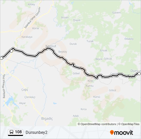108 otobüs Hattı Haritası