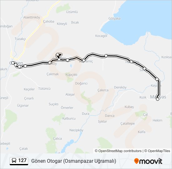 127 otobüs Hattı Haritası