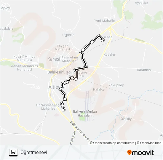 TERMİNAL - GÜNDOĞAN - BAHÇELİEVLER Bus Line Map