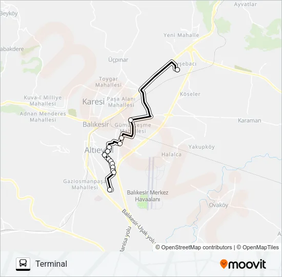 TERMİNAL - GÜNDOĞAN - BAHÇELİEVLER Bus Line Map